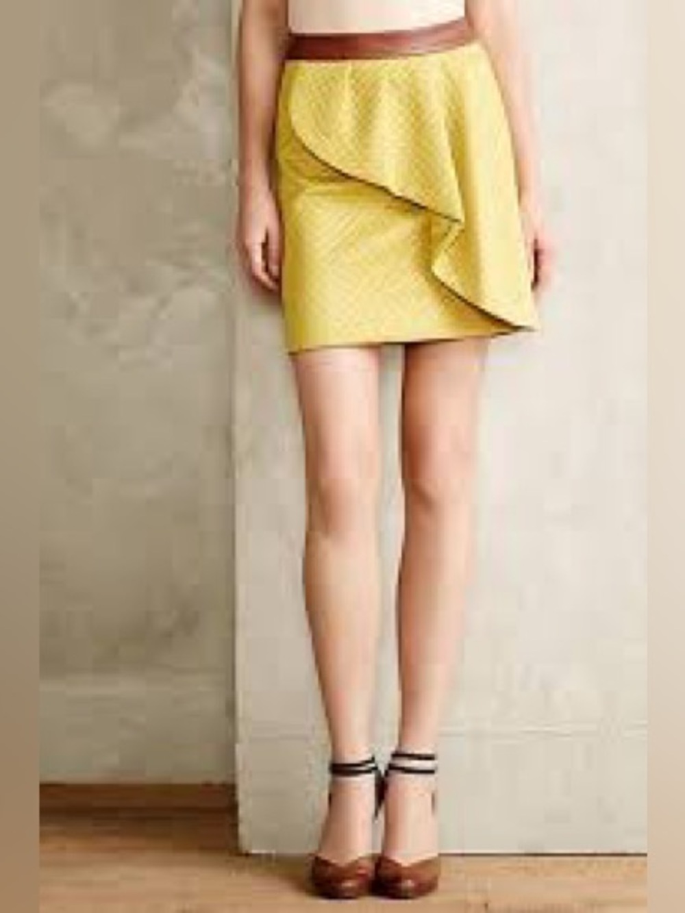 Anthropologie. HD in Paris. Mustard Petal Quilted Mini Skirt. Size 4.